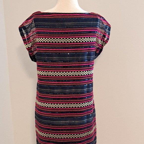Trina Turk Dresses & Skirts - Trina Turk Breene Multi Color Sequin Stripe Shift Dress Size 4 NWT